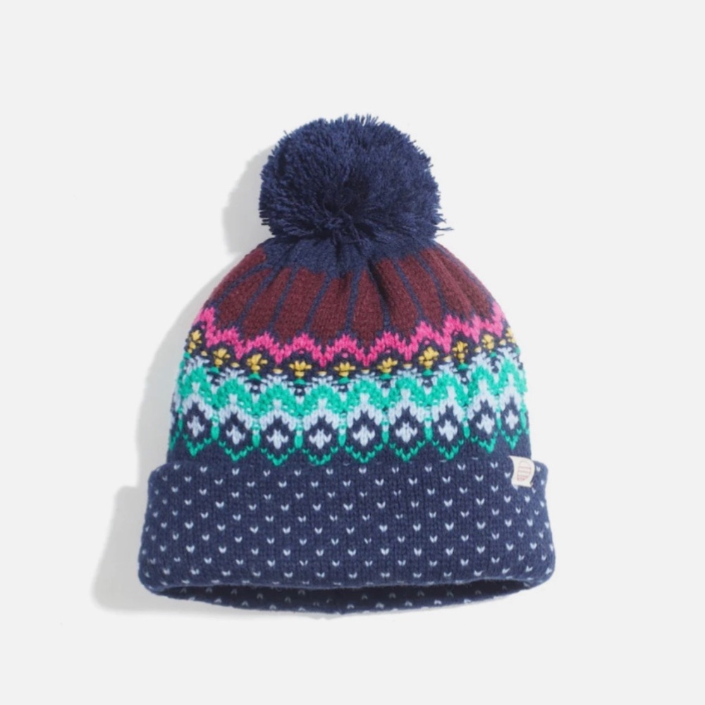 Marine Layer x LF Fair Isle Beanie Knit Hat Pom Pom Navy Patterned NWT - Picture 2 of 9